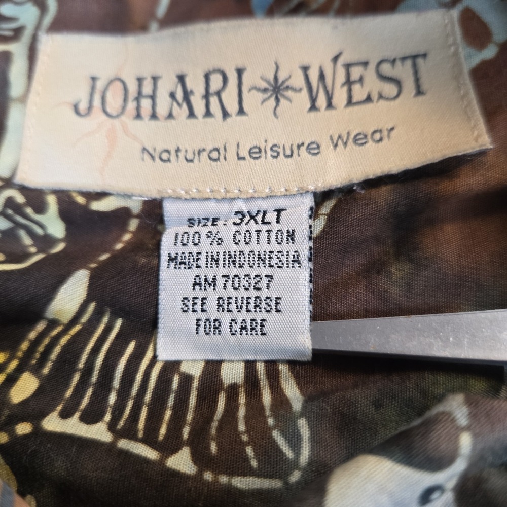 Johari West Shirt Mens 3XLT Brown Batik Hawaiian Short Sleeve Large Mouth Bass - Picture 4 of 9